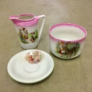 Vintage Grimm Fairy Tale children’s dish set, 50s